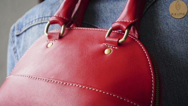 red women leather hand bag