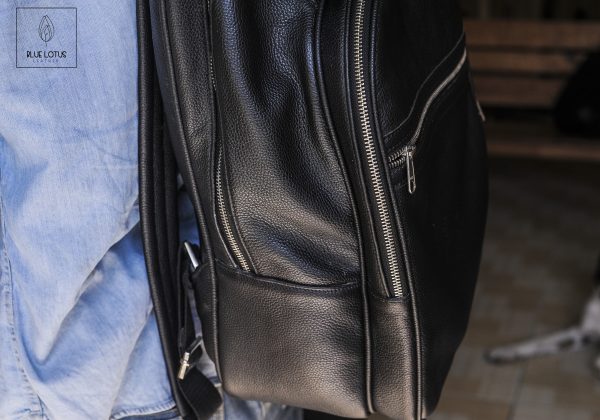 balo da, black leather backpack in hoi an